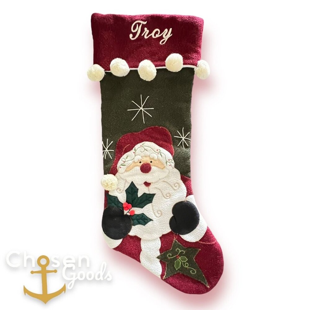 Large Finished Needlepoint Christmas Stocking Embroidered Personalized Name Troy